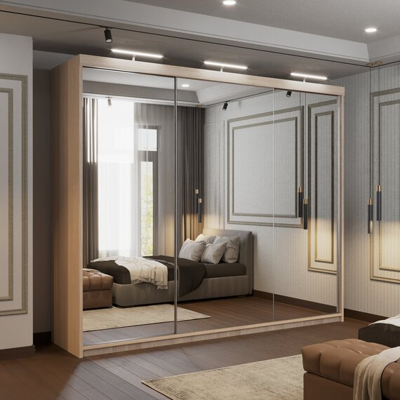 Double Mirrored Sliding Door Wardrobe with LED Light