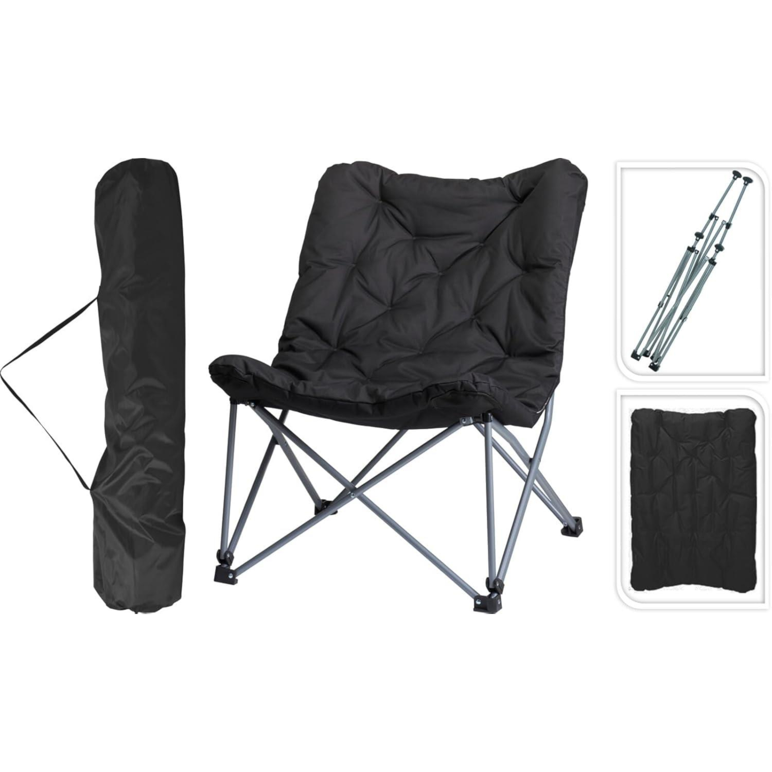 Redcliffs Portable Padded Folding Moon Camping Chair With Carry Bag - Black