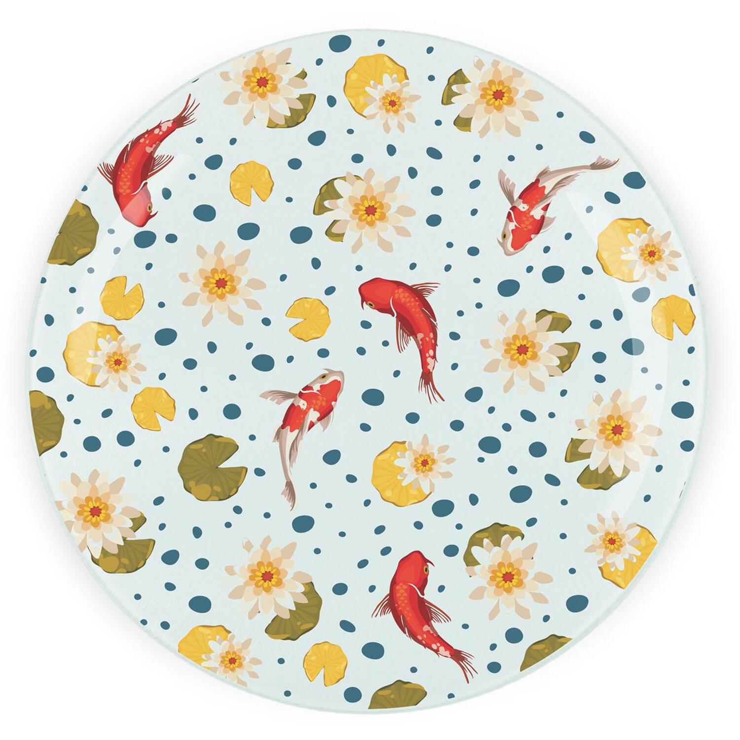 Image of Koi Fish Textured Glass Round Trivet&hellip;