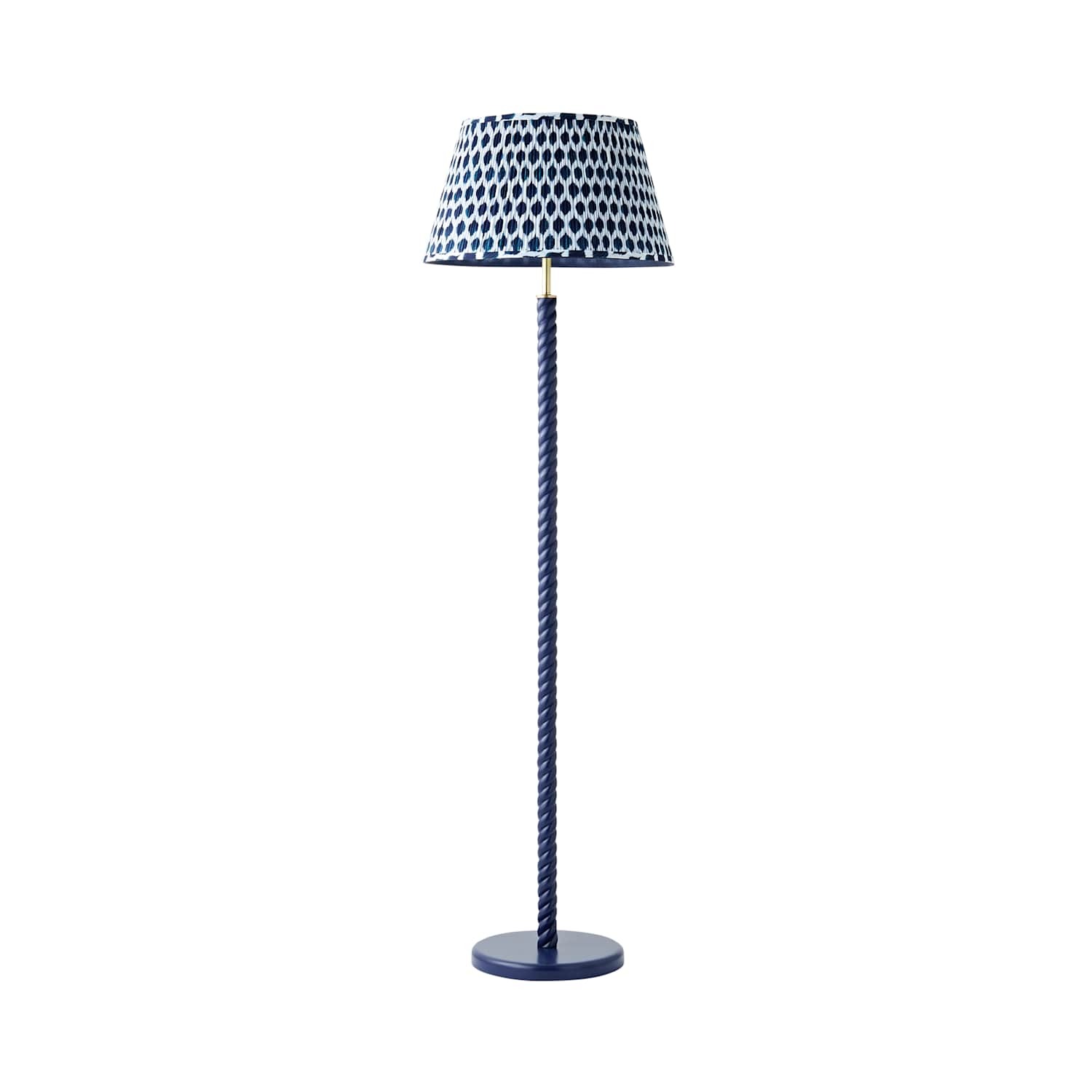 ValueLights Amara Ikat Pleated Shade Navy Wooden Twisted Floor Lamp with Bulb - Image 3