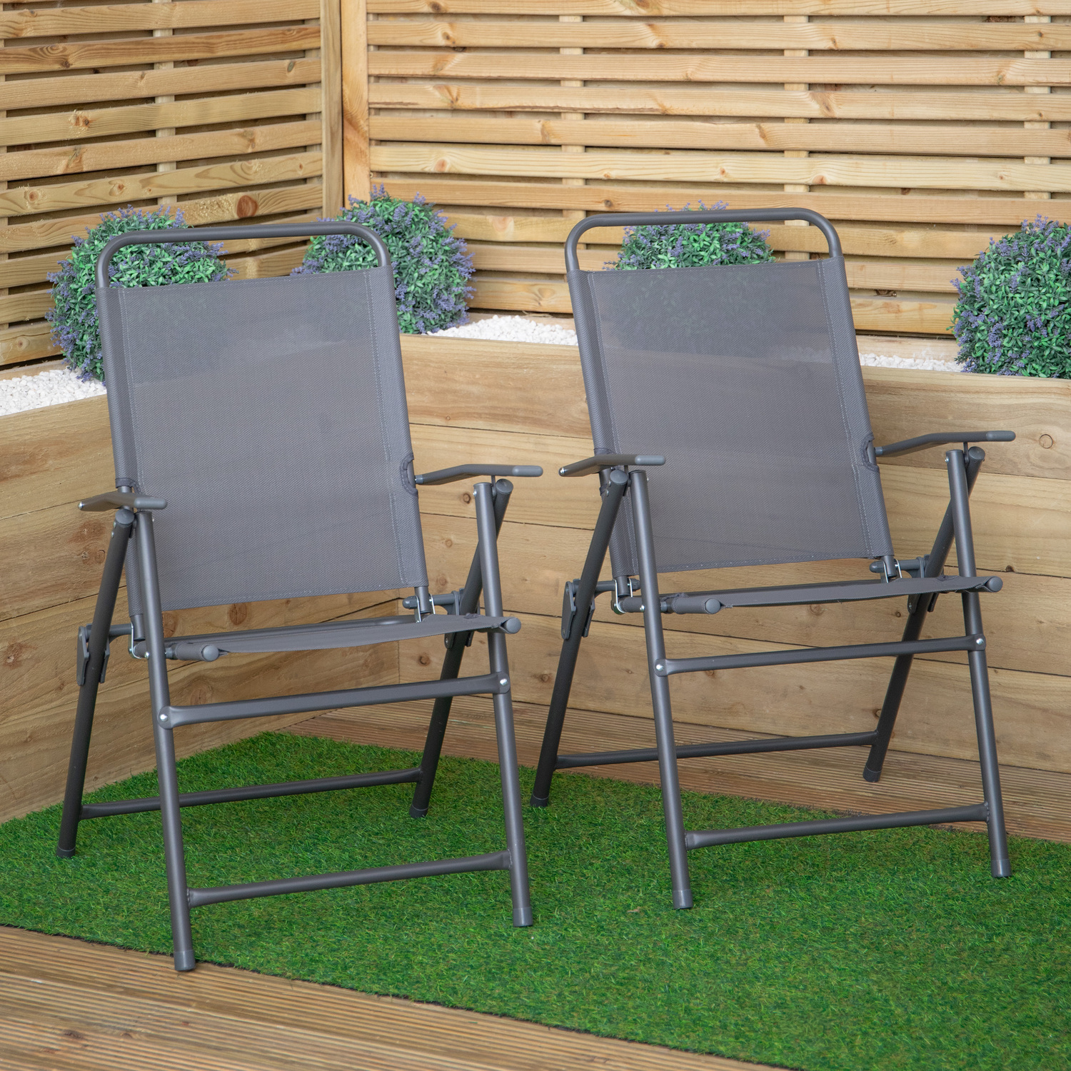 Samuel Alexander Set Of 2 Outdoor Multi-Position Textoline Garden Chairs In Grey - Image 3