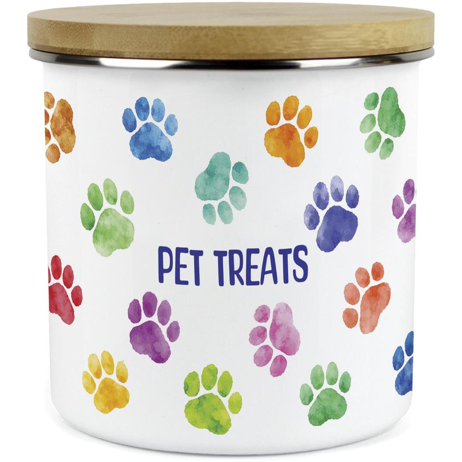Purely Home Rainbow Paw Prints Pet Treats Storage Canister - White