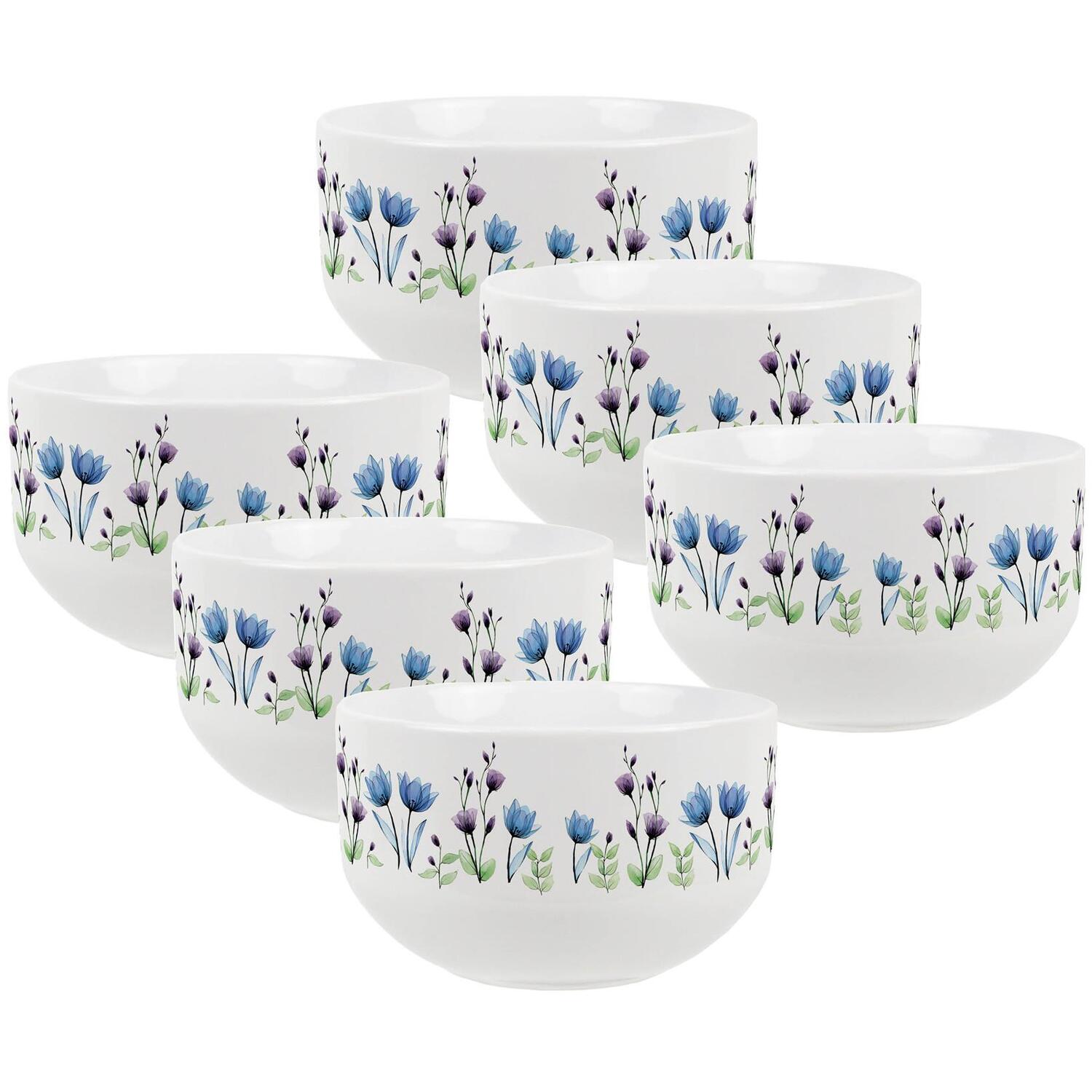 Purely Home Blue & Purple Floral Ceramic Bowl - Blue / 6