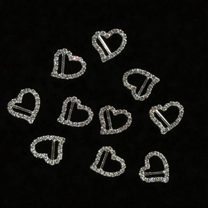 Pack of 10 Elegant Curved Heart Diamante Ribbon Slider Buckles