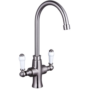 Balterley Traditional Dual Lever Handle Curved Spout Kitchen Mixer Tap - Brushed Nickel