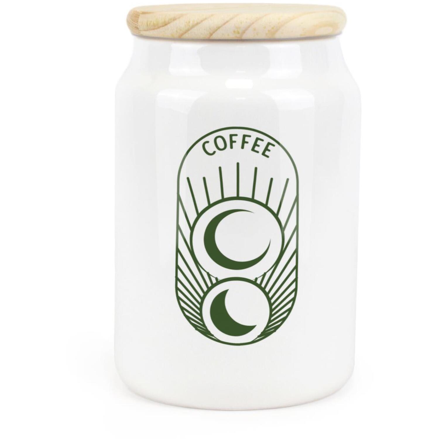 Purely Home Coffee Boho Minimalist Ceramic Storage Canister - Simplistic Bohemian Floral Kitchen Decor Gift - Kitchen Food Storage Container & Wooden Lid 600Ml (14.5Cm X 9.5Cm) - Image 2