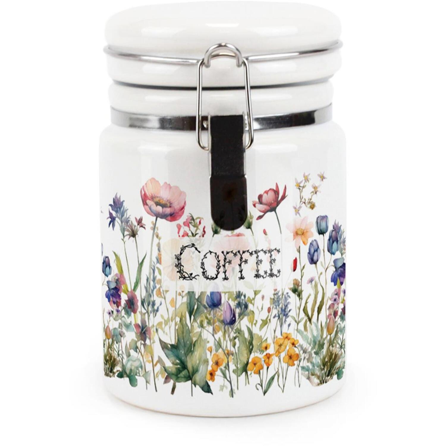Purely Home Wildflowers Small Ceramic Coffee Storage Canister - Green