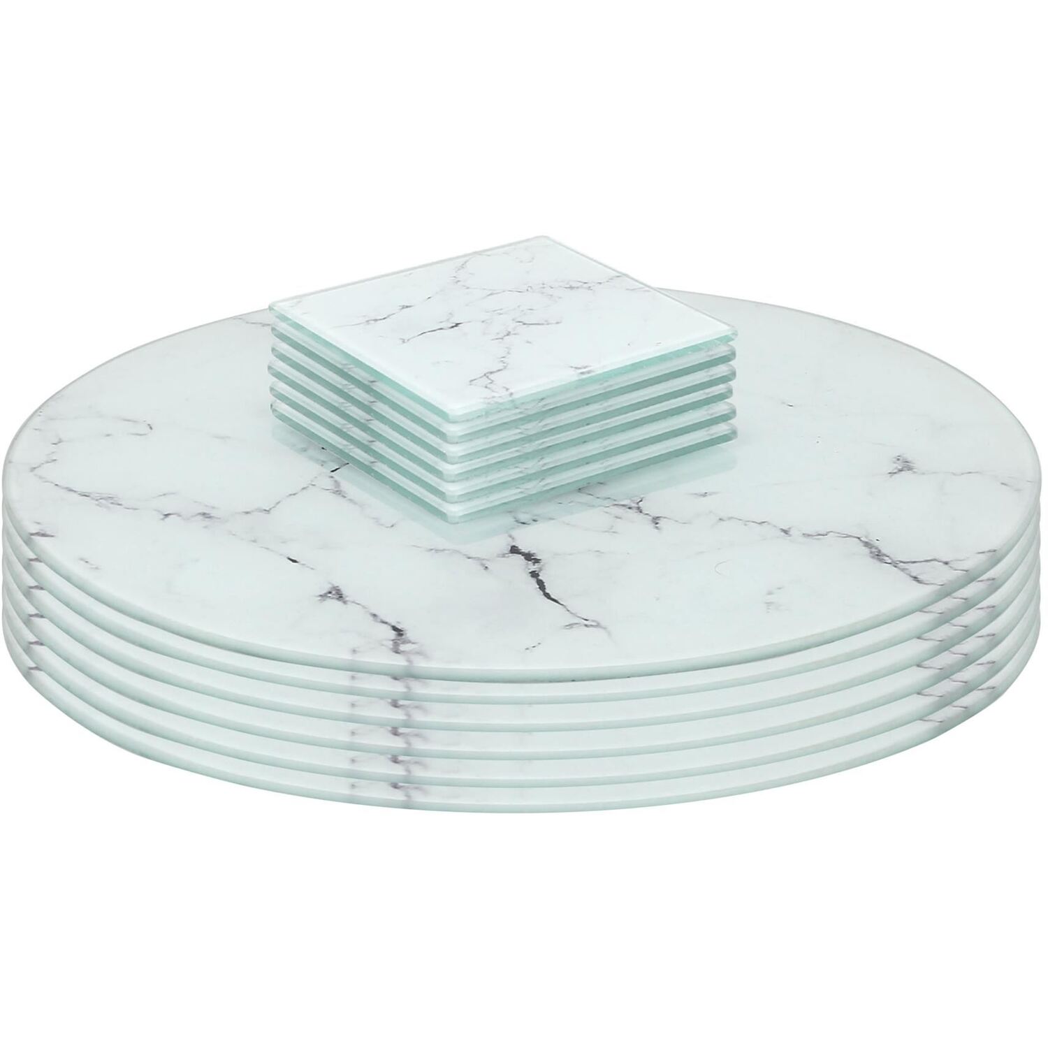Image of 12pc Round Glass Placemats with Square&hellip;