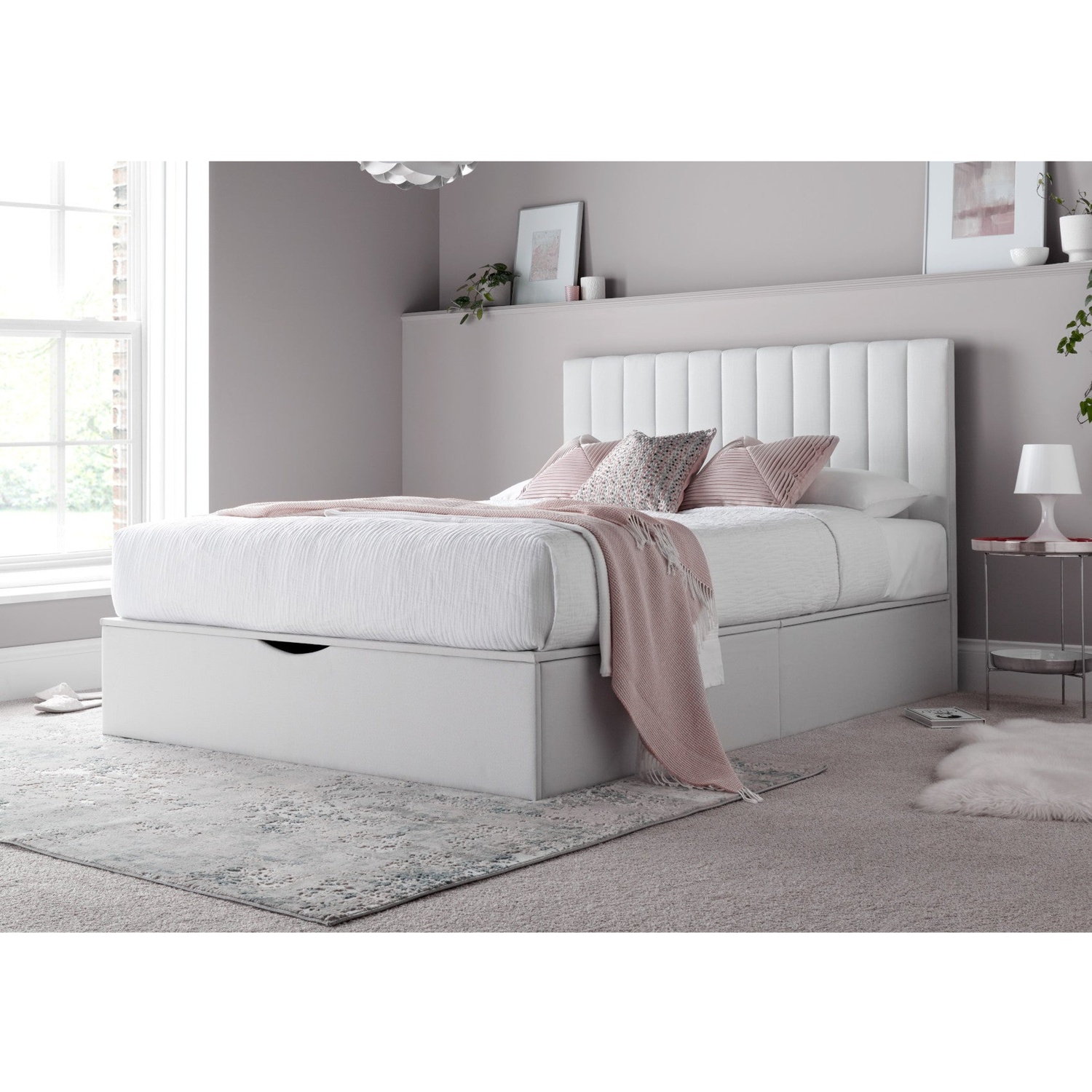 Time4sleep Off White Upholstered Ottoman Bed Frame - King - White