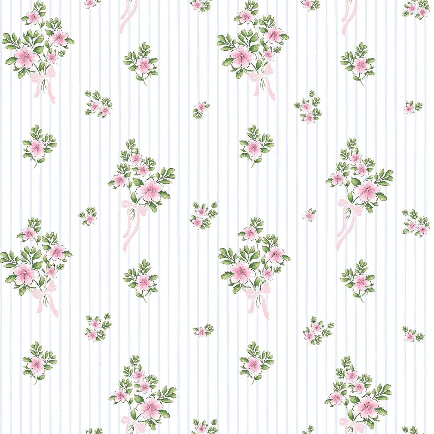 I Love Wallpaper Sample Of Floral Bouquet Pinstripe Wallpaper In Pink And Blue - Blue