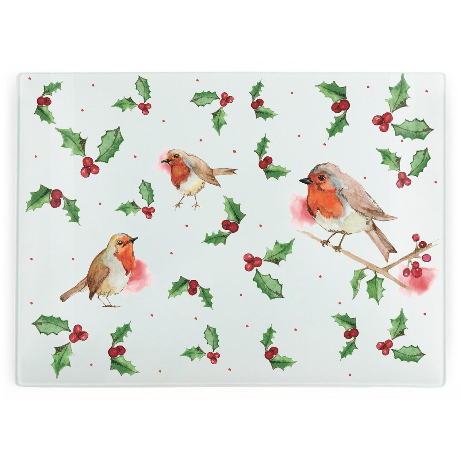 Image of Christmas Robins Large Smooth Glass Worktop&hellip;