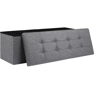 Storage Ottoman Padded Foldable Bench Chest with Lid, Grey Linen, Large