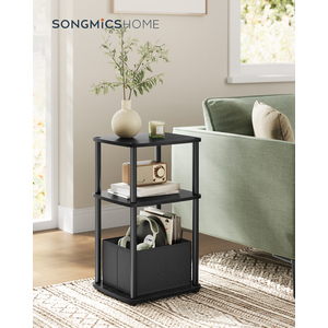 SONGMICS HOME Superfast Toolless Assembly, Side Table, 3-Tier Nightstand with Fabric Basket B