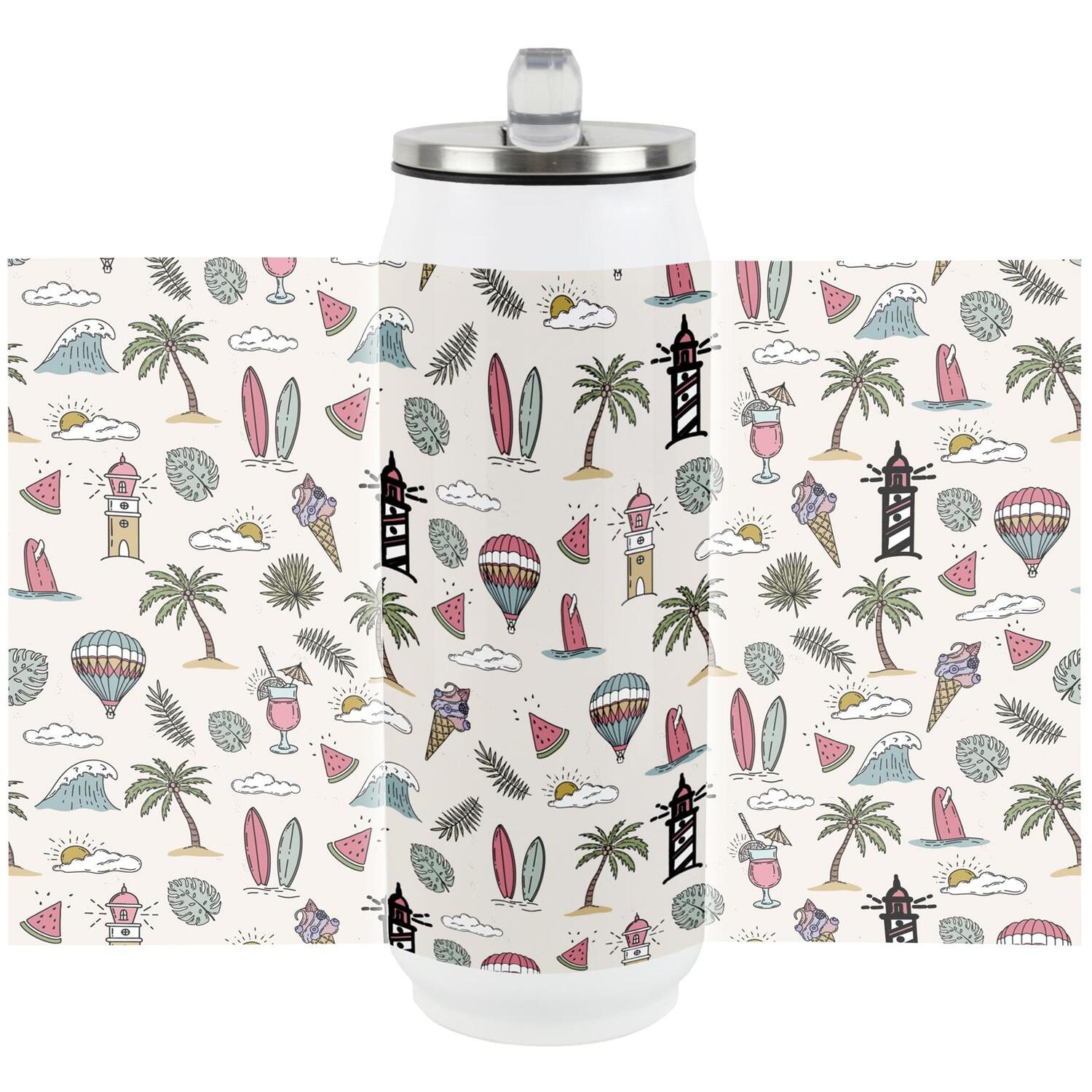 Purely Home Large Summer Beach Drinking Can Flask with Straw 500ml Stainless Steel Travel Mug - Image 2