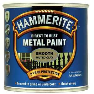 Hammerite Direct to Metal Smooth Paint 250ml Muted Clay. Outdoor metal paint with 8-year protection.
