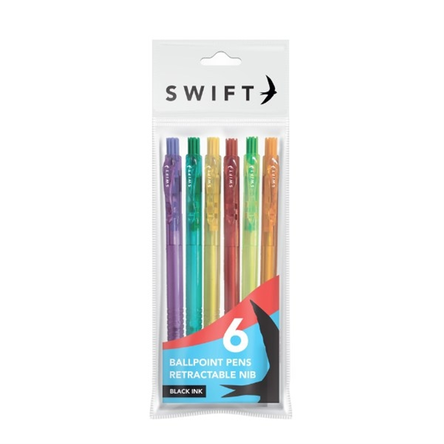Martello Pack Of 6 Colourful Retractable Ballpoint Pens - Blue