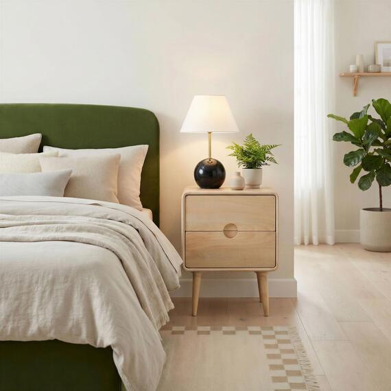 Denali 2 Drawer Rectangle  Wood Effect Bedside Table