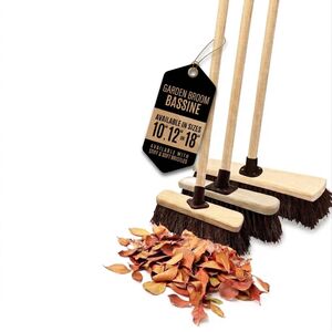 Garden Broom Yard Brush with Stiff Natural Bassine Bristles