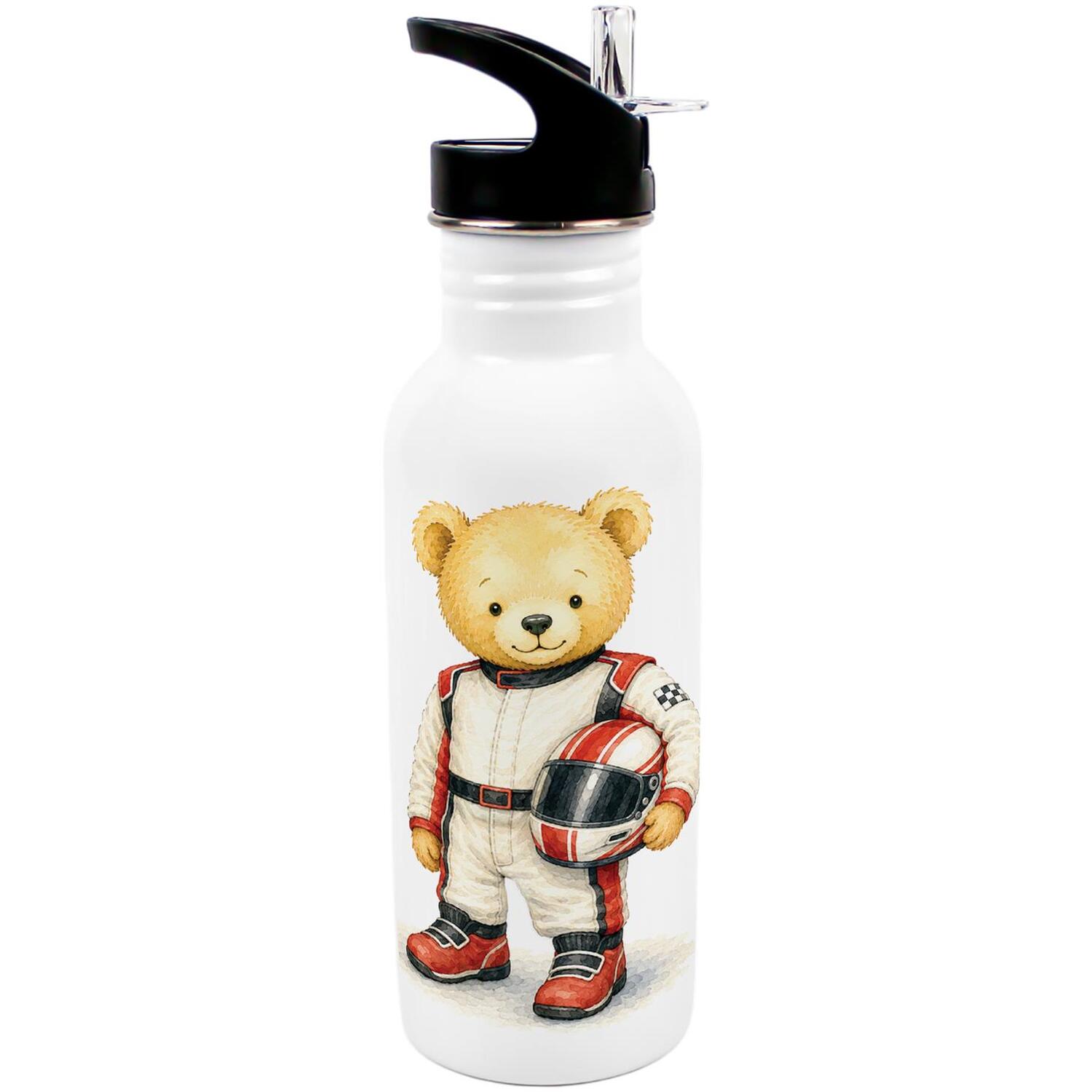 Purely Home Race Car Driver Teddy Bear Kids Metal Canteen Water Bottle - Multi