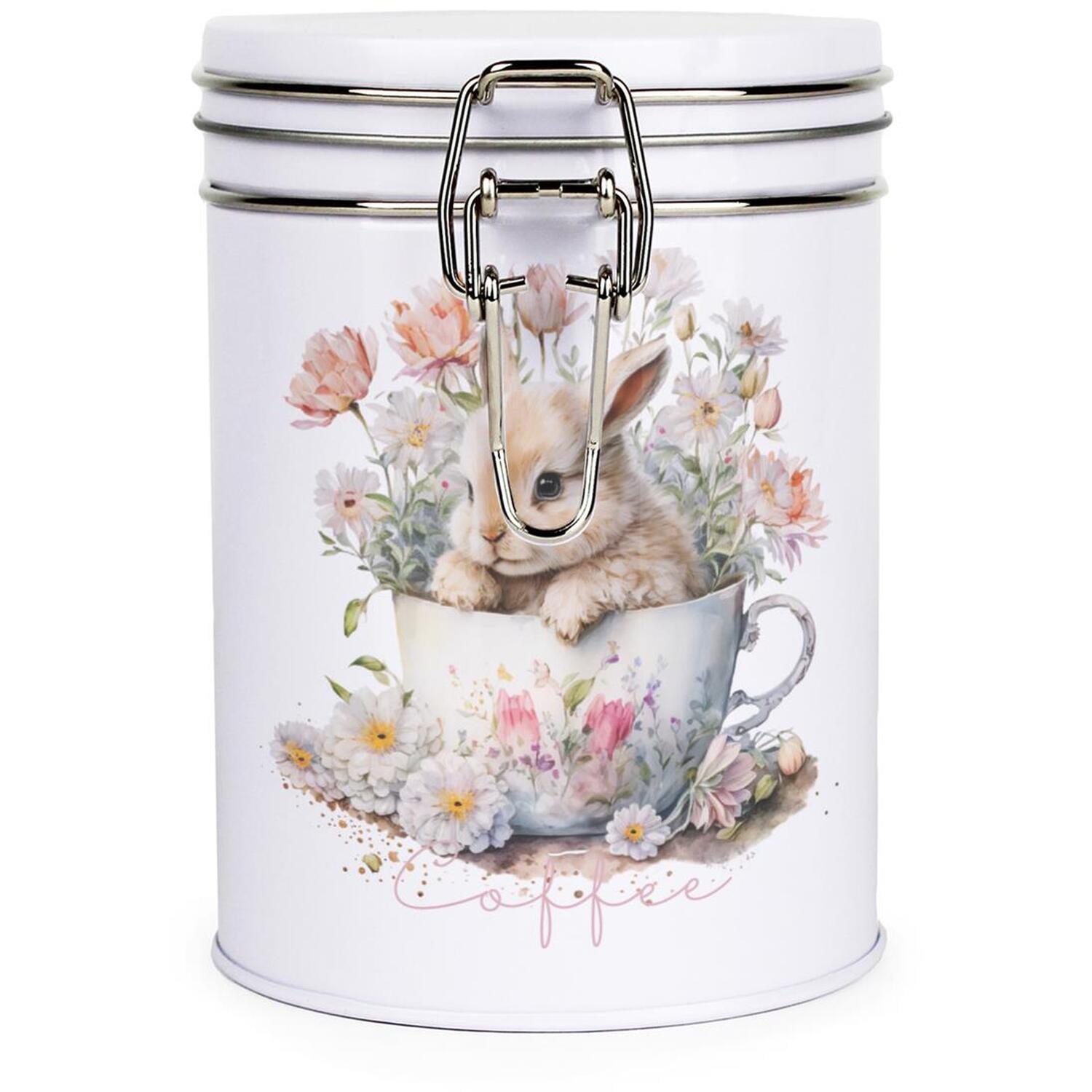 Teacup Bunny Coffee Canister - White Metal Clip Lid Kitchen Storage Gift 700ml - Image 2