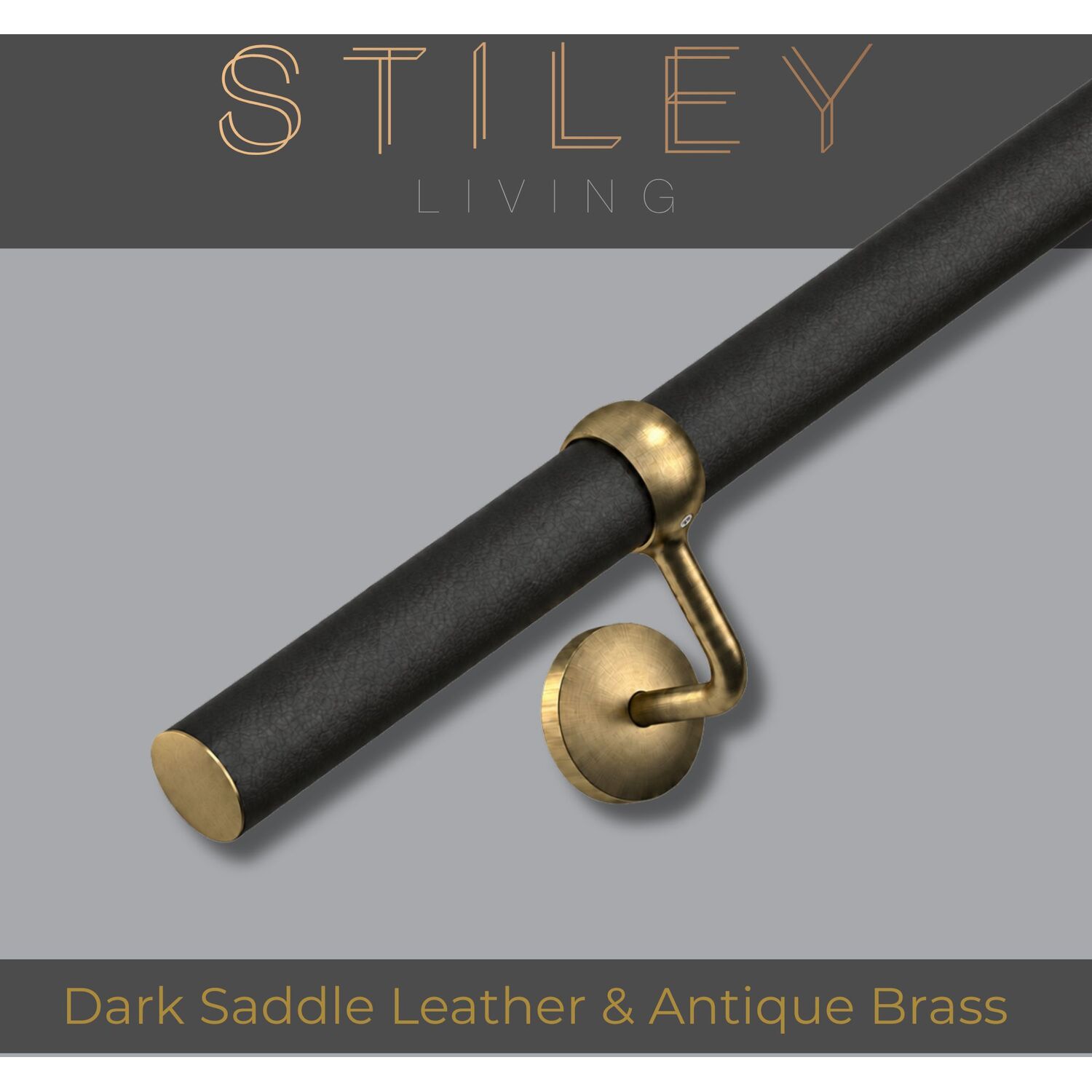 2.4m Banister Stair Handrail Kit Dark Saddle Leather Effect & Antique Brass | Complete Banister Kit, 10-Year Warranty, Heavy-Duty Construction, Strong & Durable Design, Easy Maintenance, Elegant Finish - Image 2