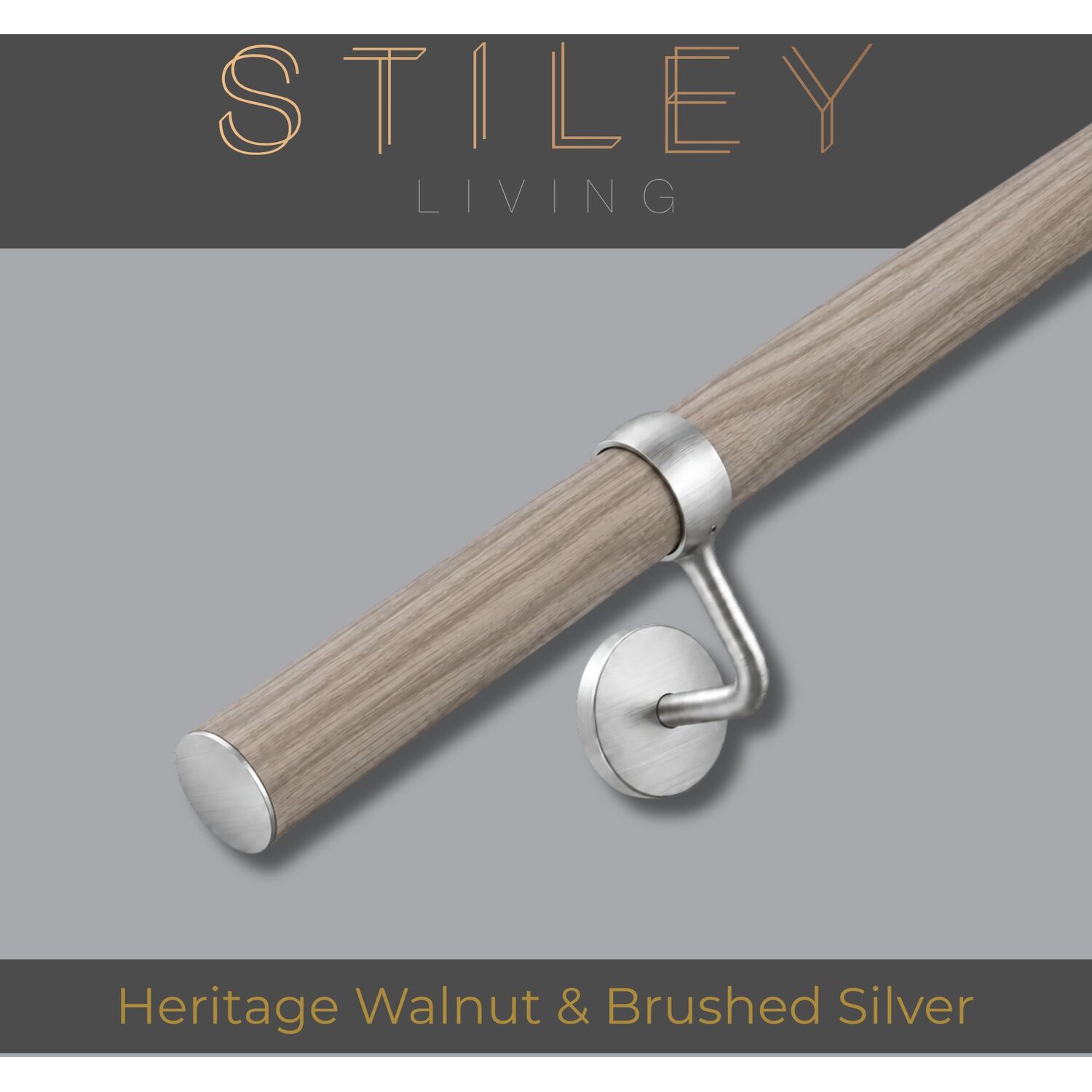 3.6m Banister Stair Handrail Kit - Heritage Walnut Effect & Brushed Silver | Complete Banister Kit, FIRA Tested & BS 6180:2011 Compliant, 10 Year Warranty, Durable Construction, Easy Maintenance - Image 2
