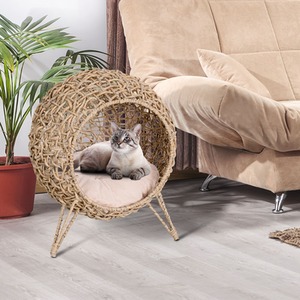 Pawhut Rattan Wicker Elevated Cat House