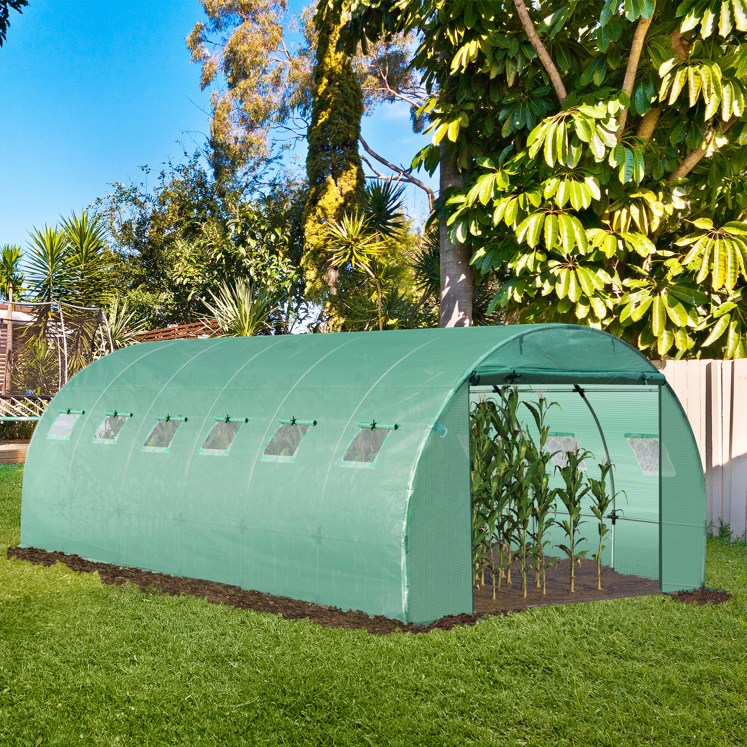 Outsunny Greenhouse Walk In Polytunnel Flower and Vegetable Planter  - Green / 12