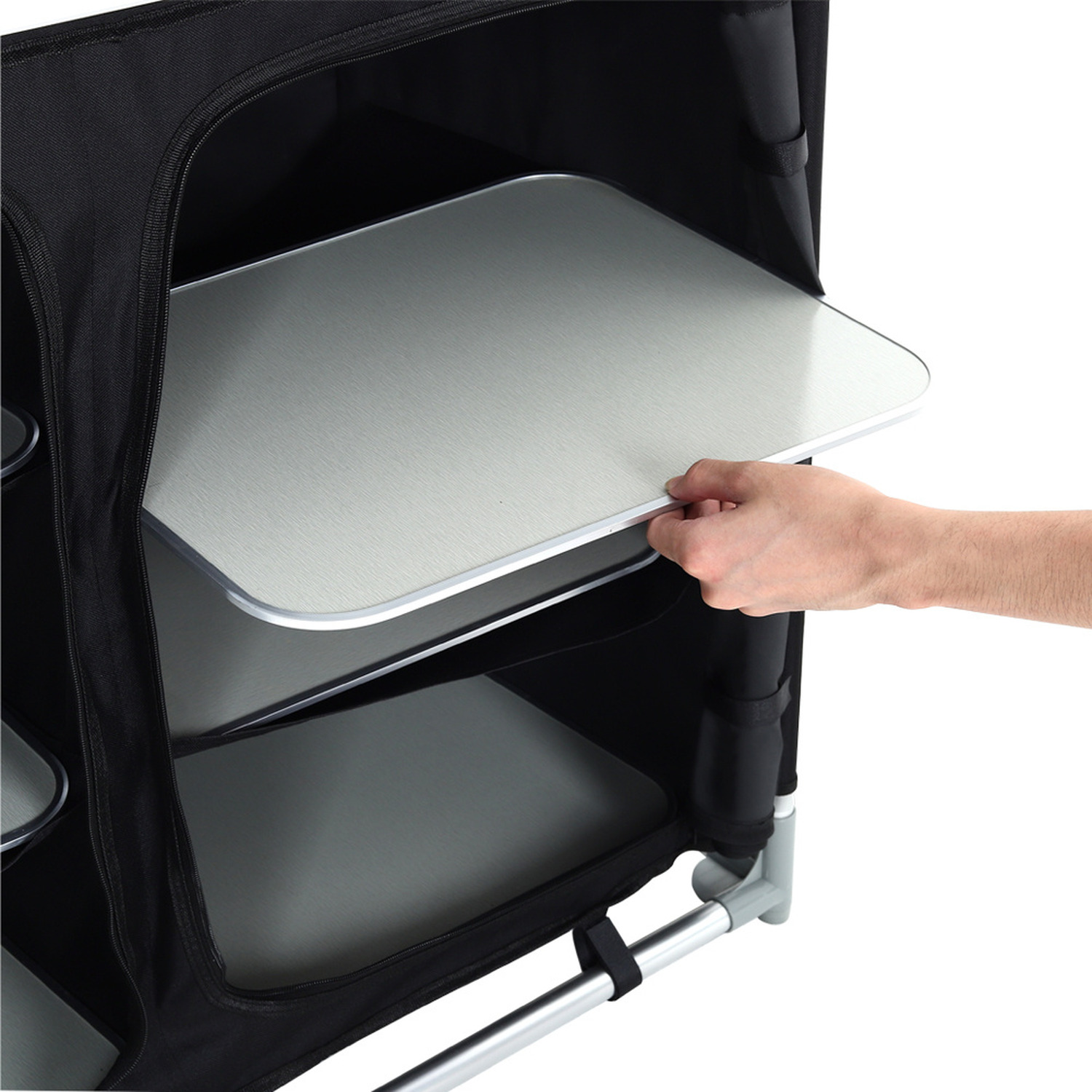 Foldable Camping Kitchen Storage Cabinet With Tabletop - Black