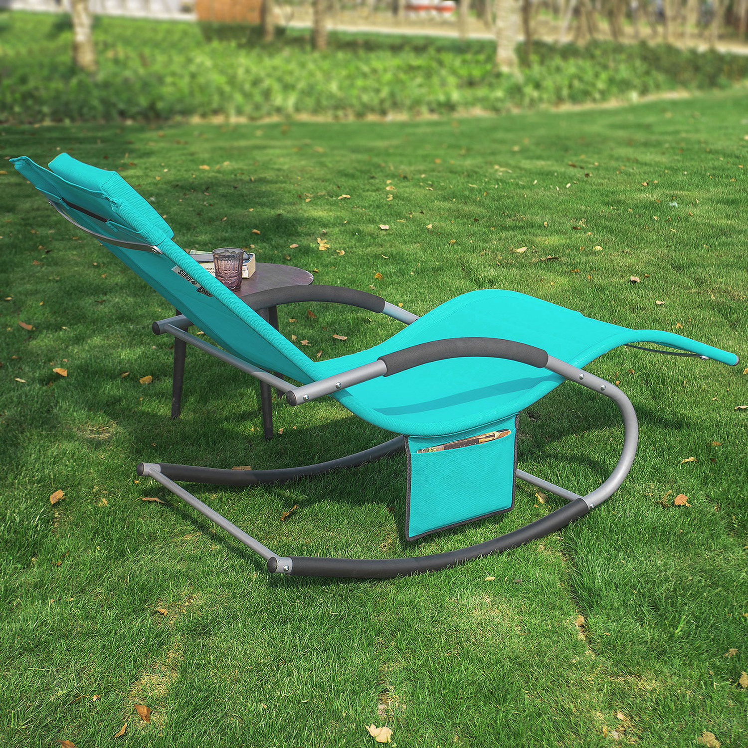 Sobuy Set Of 2 Outdoor Garden Rocking Relaxing Chair Sun Lounger Recliner - Turquoise