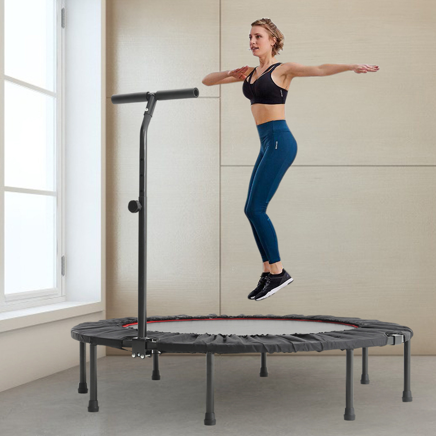Image of Foldable Trampoline for Fitness and Workout - Black Red / 122cm