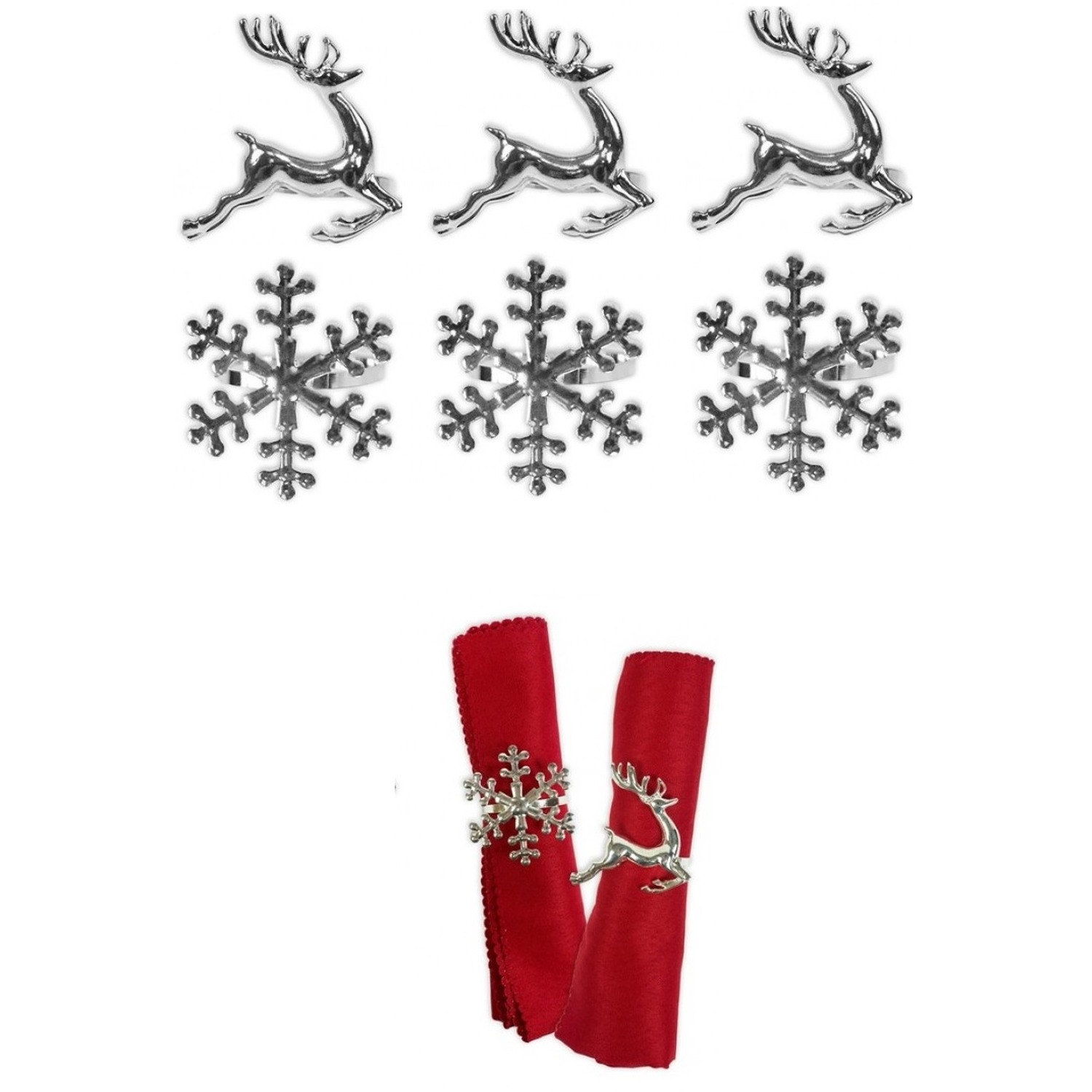 6 Silver Napkin Rings - Silver