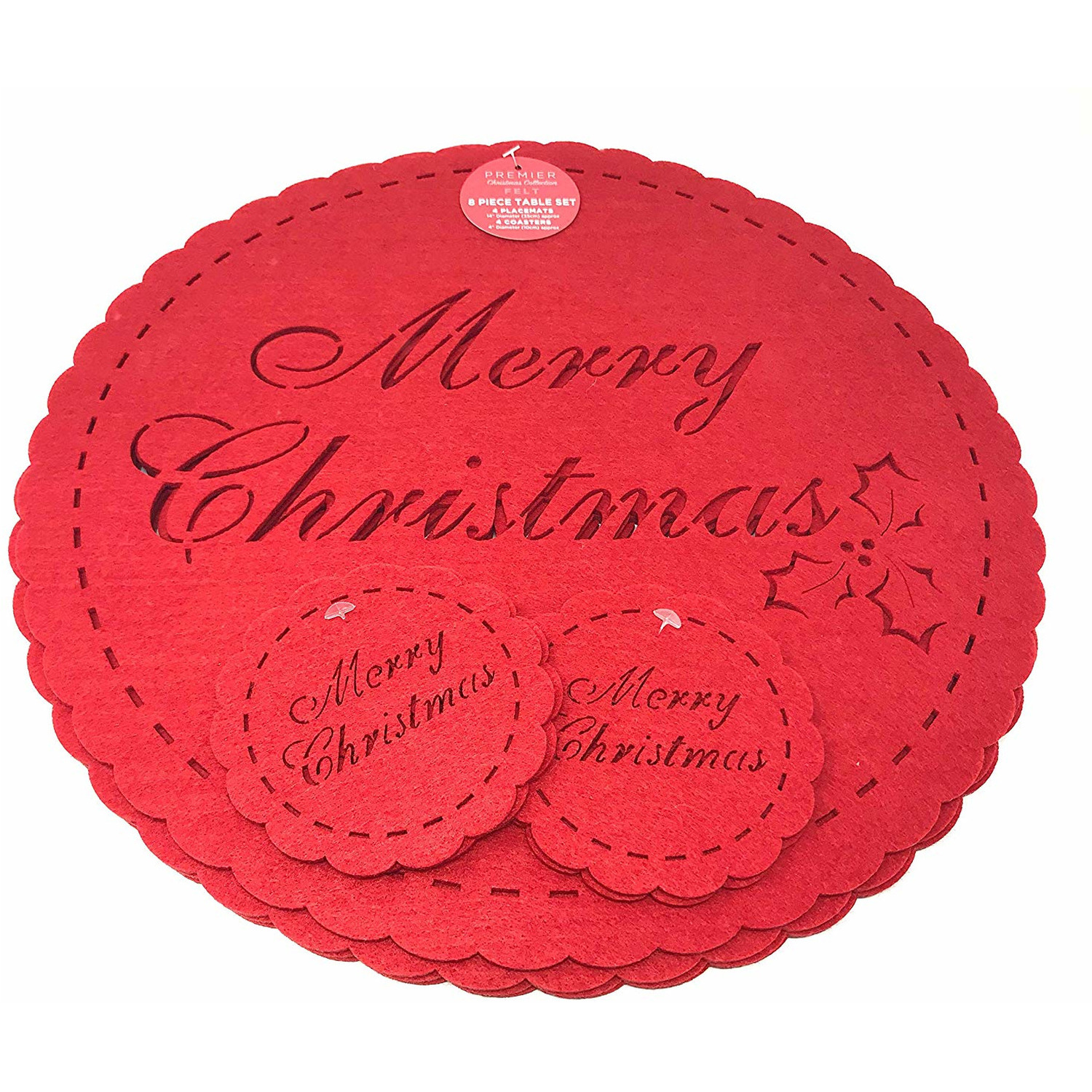 Merry Christmas Red Felt Table Decor - Red / Placemats and Coasters