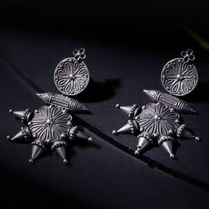 Afghani Designer German Silver Chandbali Dangler Earrings