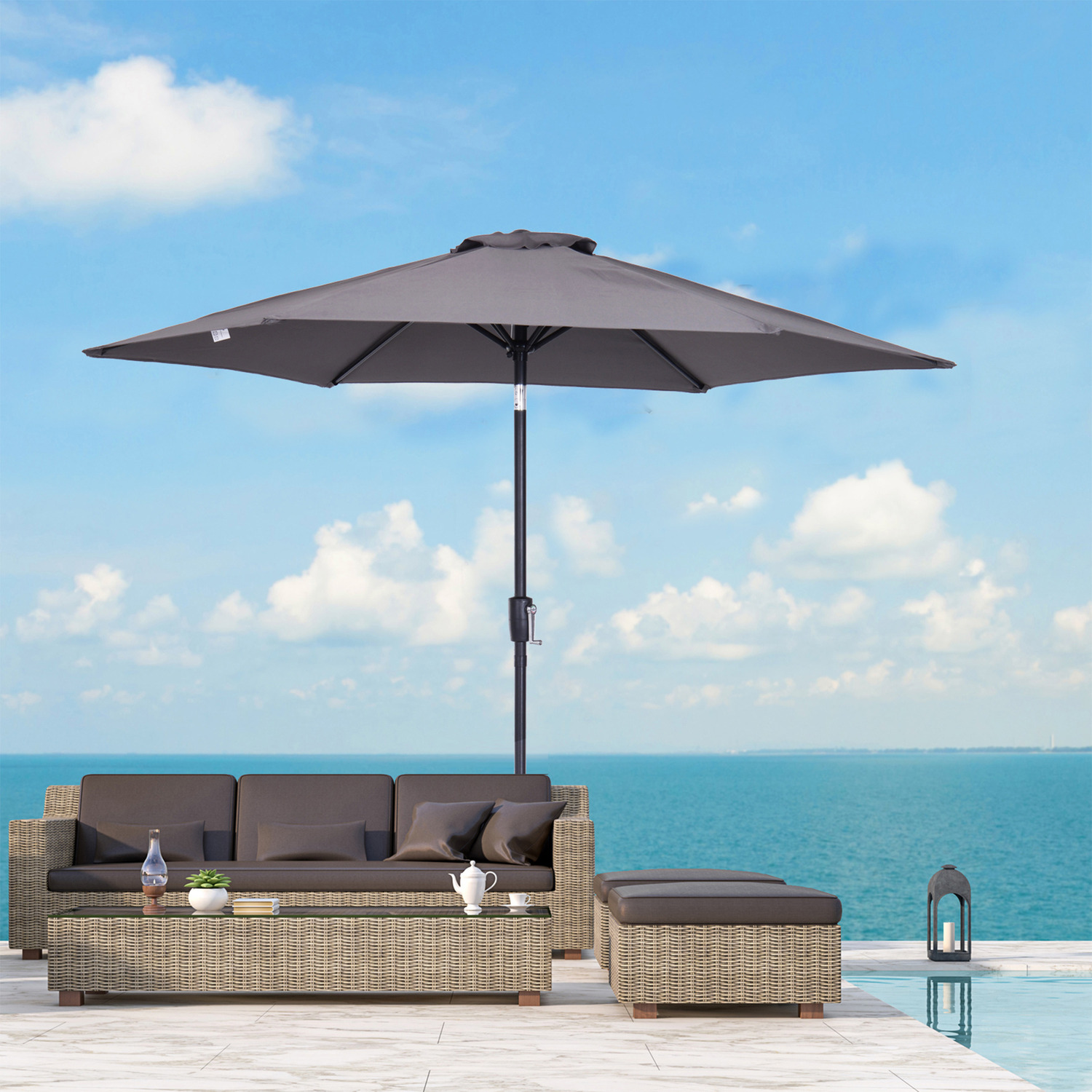 Outsunny - 2.6M Patio Tilt Umbrella Sun Parasol  - Grey thumbnail
