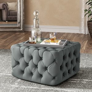 Upholstered Cube Velvet Footstool