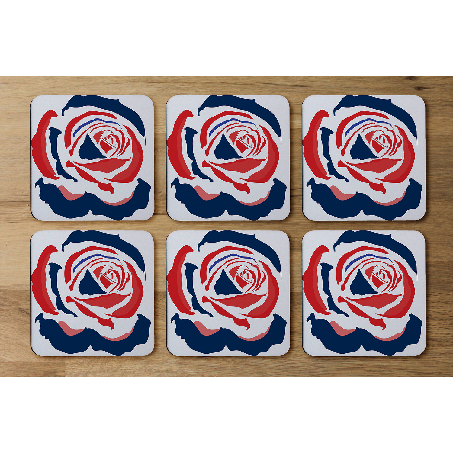 Red  Blue Rose Print Coaster - Red