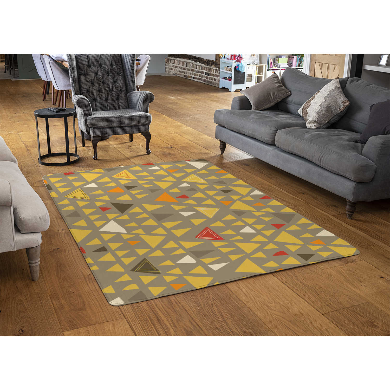 Yellow Geometric Triangles Rug - Brown / 150cm thumbnail