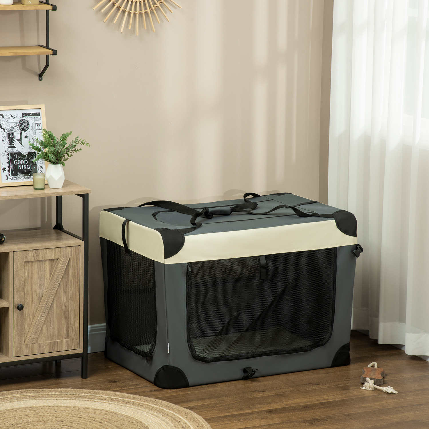 PAWHUT Foldable Pet Carrier Bag Soft Travel Dog Crate for XS/S/M/L Dogs in Grey | Size: 60cm - Image 7