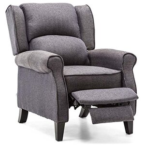 Herringbone Blue Eaton Wing Back Fireside Check Fabric Recliner Armchair shot 2417025