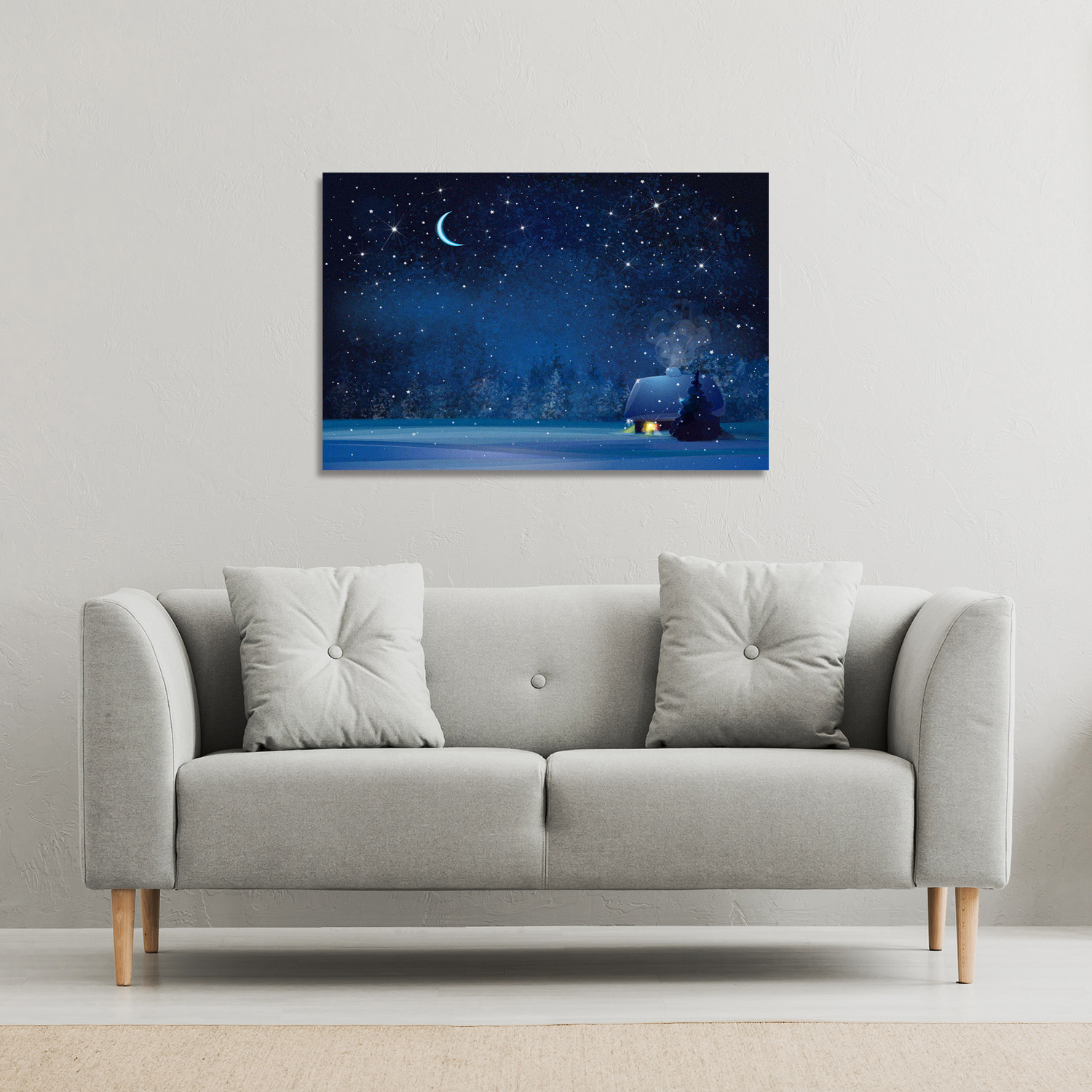 Night Winter Landscape Gallery Canvas - Blue / 31cm / 46cm