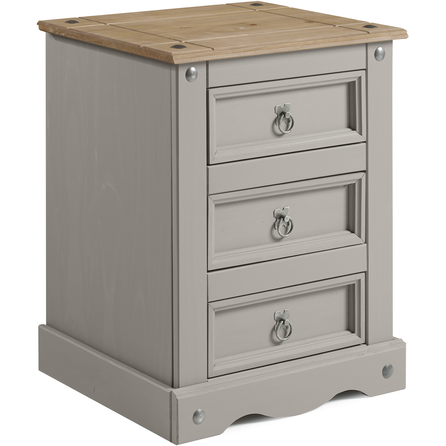 Corona 3 Drawer Bedside Cabinet - Grey