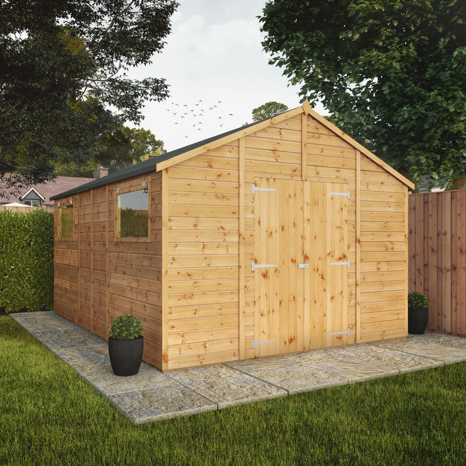 14 x 10 Wooden Garden Shed Shiplap Apex Workshop - Brown
