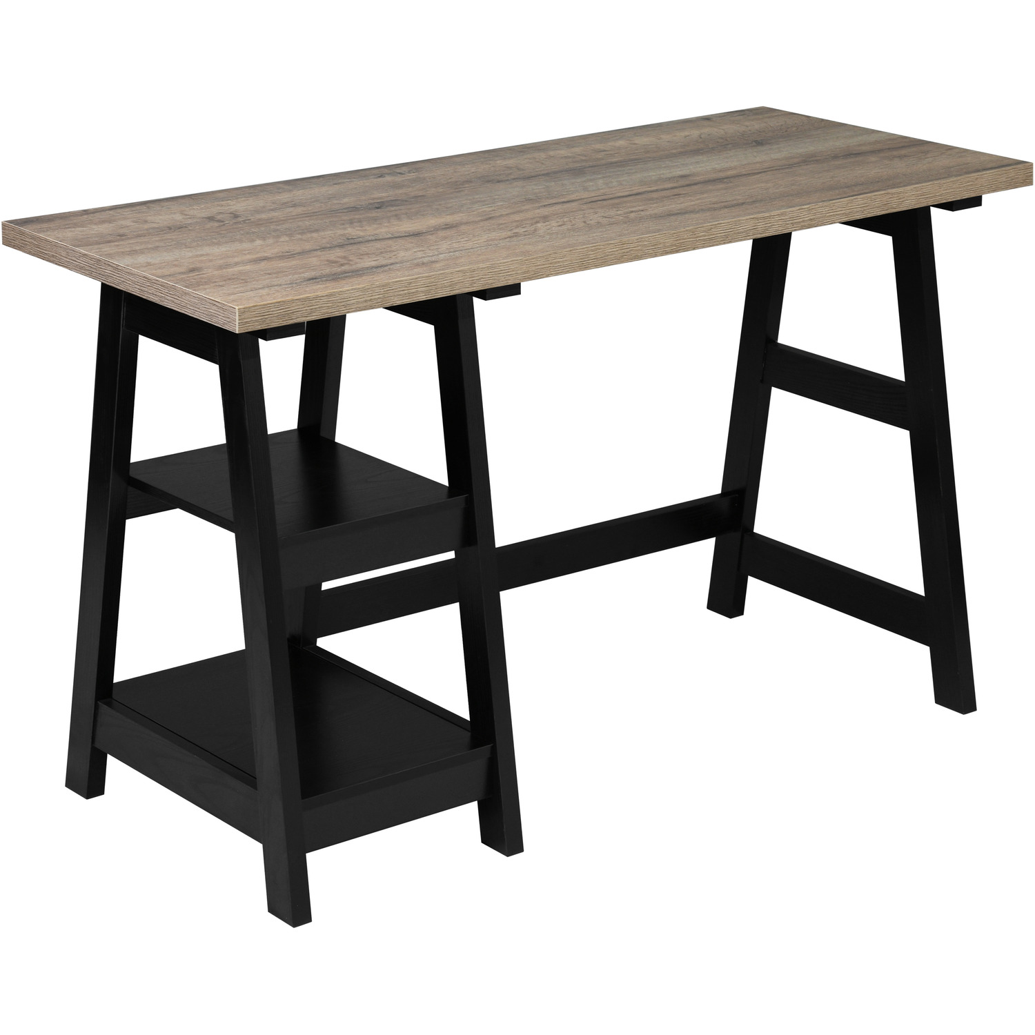 URBAN MEUBLE - Afra Wooden Desk With 2 Storage Shelves - Black Wood thumbnail