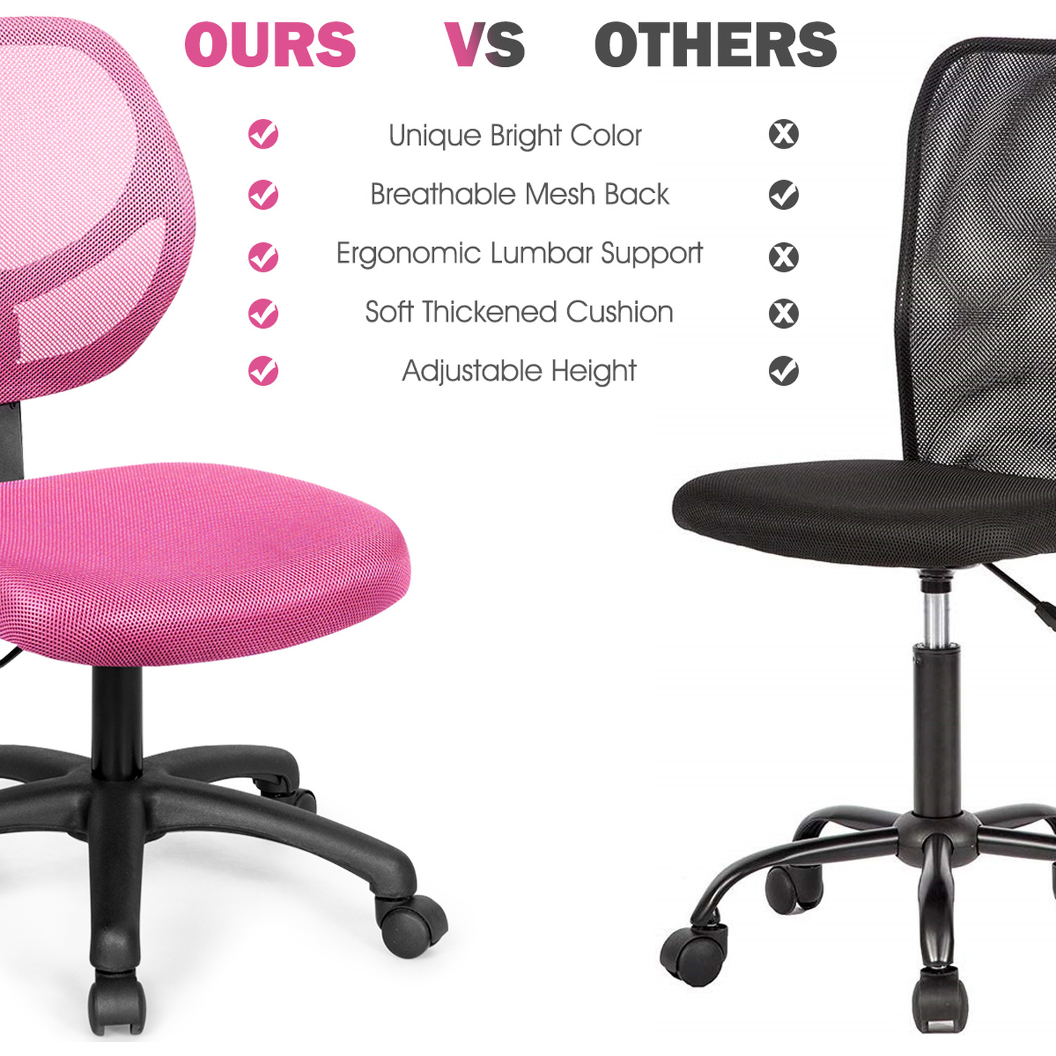 Armless Office Chair Kids Study Chair - Pink