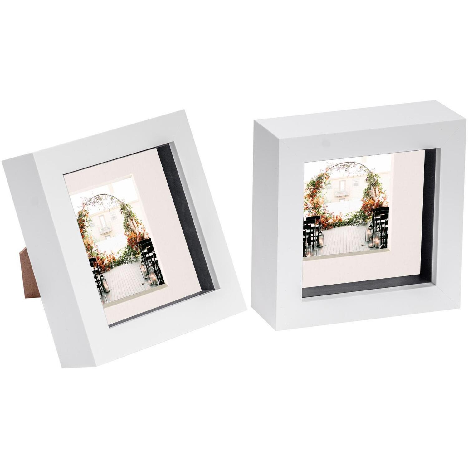 3D Box Photo Frame - 4x4" with 2x2" Mount - Pack of 2 - White/Ivory