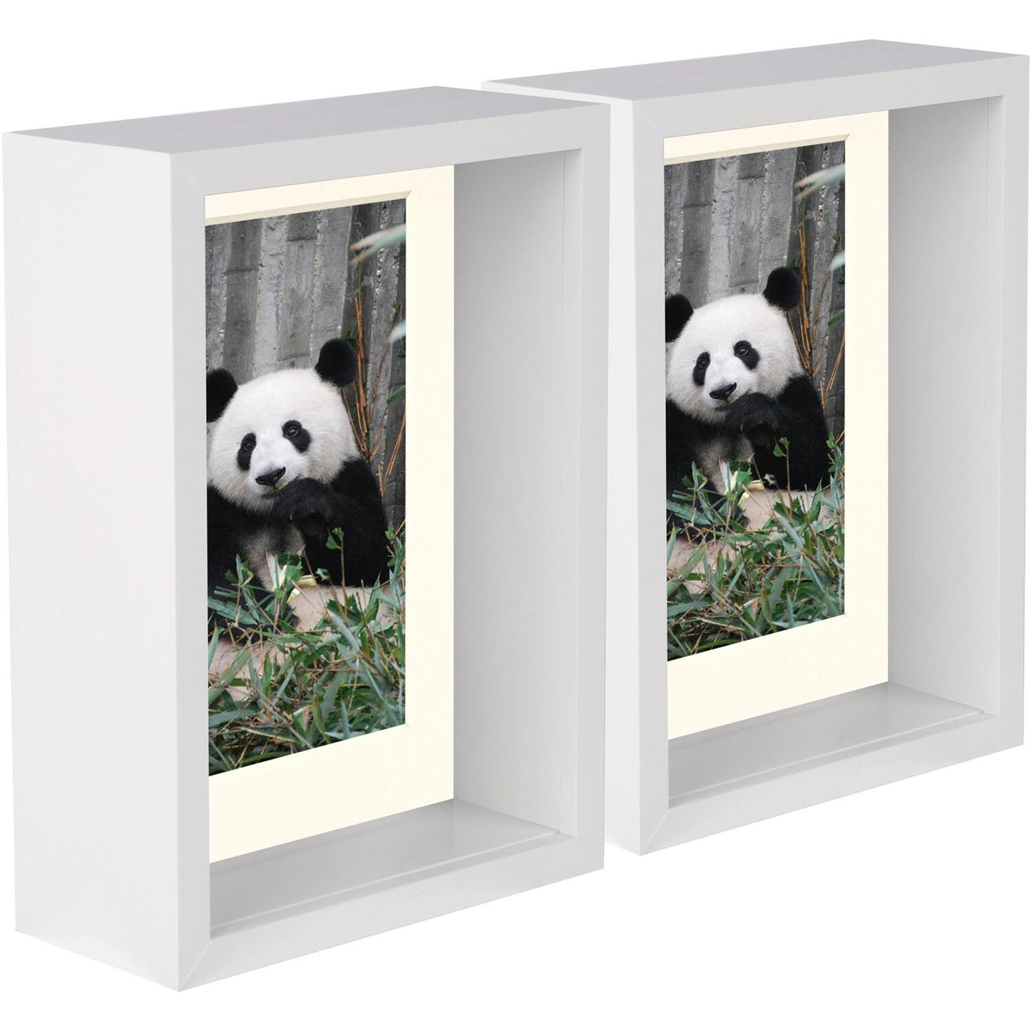 5" x 7" 3D Deep Box Photo Frames - 4" x 6" Mount - Pack of 5 - White/Ivory