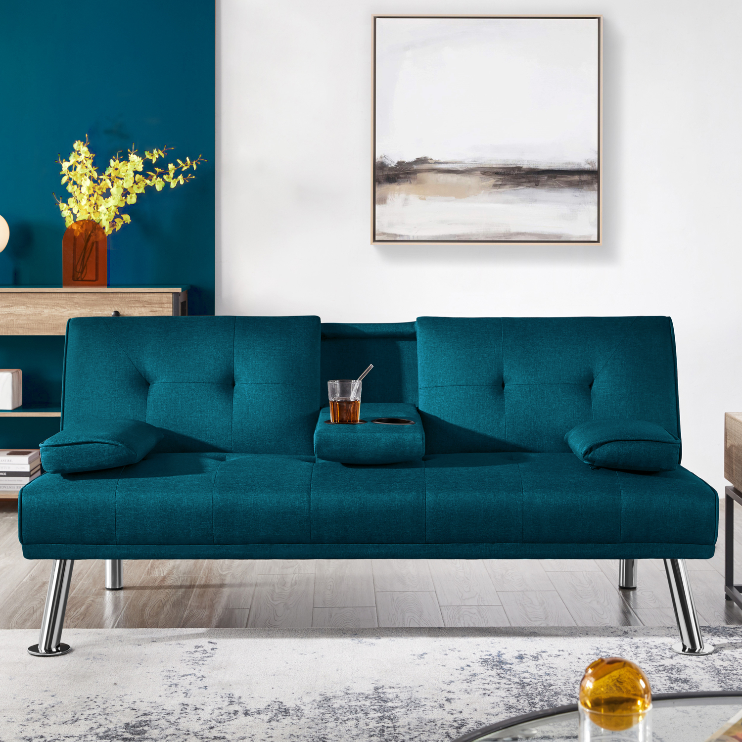 Yaheetech Convertible Sofa Bed With Platform - Blue