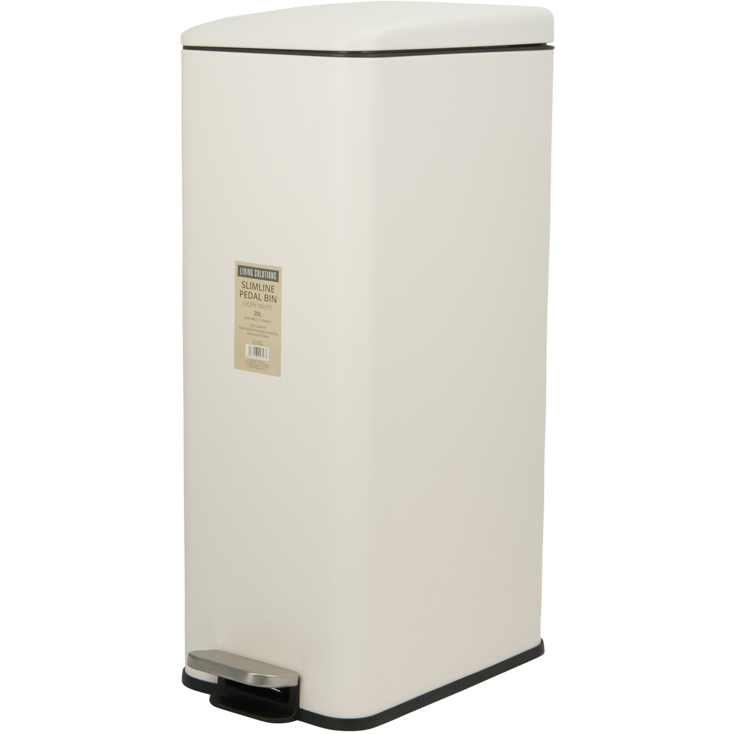 Living Solutions Slimline Rectangular Bin - Ivory White