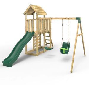 Wooden Climbing Frame with Double Swing, Play Tower and Slide